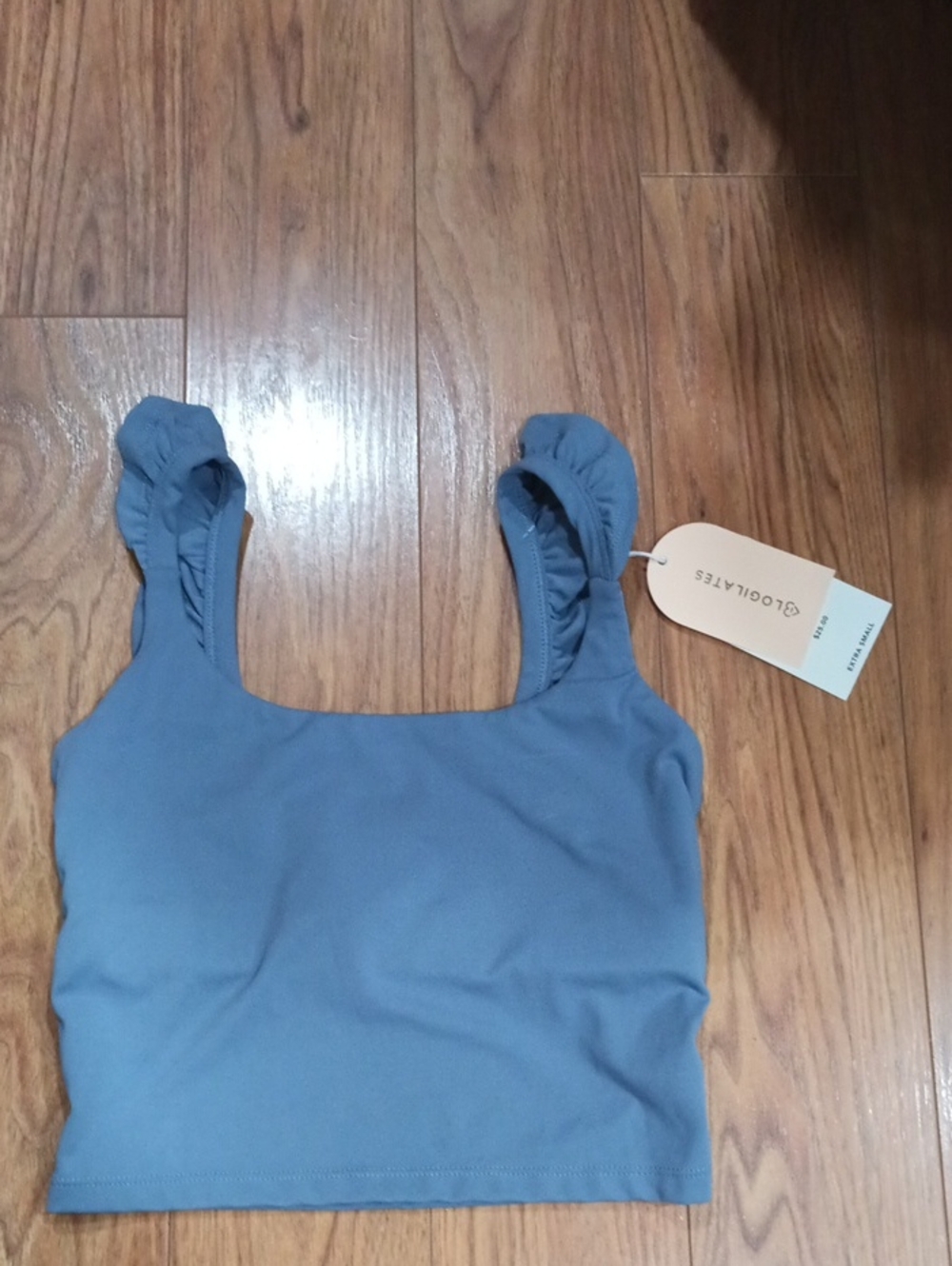 Ruffled Strap Crop Top in Dusty Blue